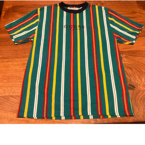 Vintage Guess Los Angeles Green Vertical Striped T Shirt Mens S Small Preowned